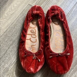 Sam Edelman Red Maroon Velvet Ballet Flats with Bow Womens Sz 8